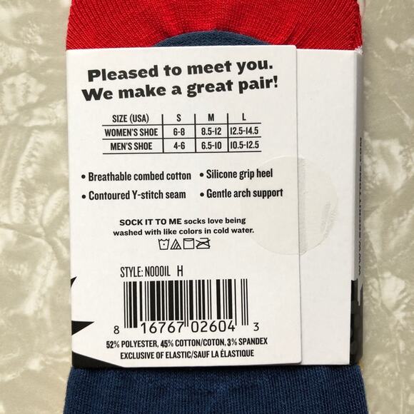 Sock It To Me Red Blue Food Hamburger Fries Uniquely Mismatched No Show Socks - Picture 4 of 4